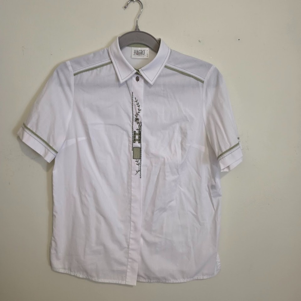 Vintage Hagro Country Trachten Blouse Wht Edelweise Embroider Dirndl Shirt US 14